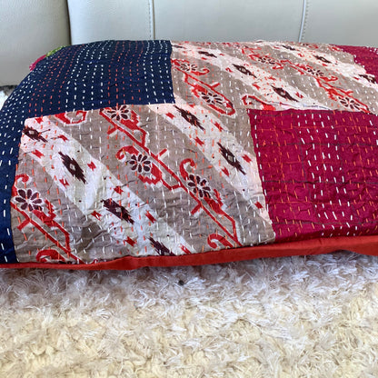 Silk Vintage Kantha Patchwork Pillow Cover 9 - Adore India   