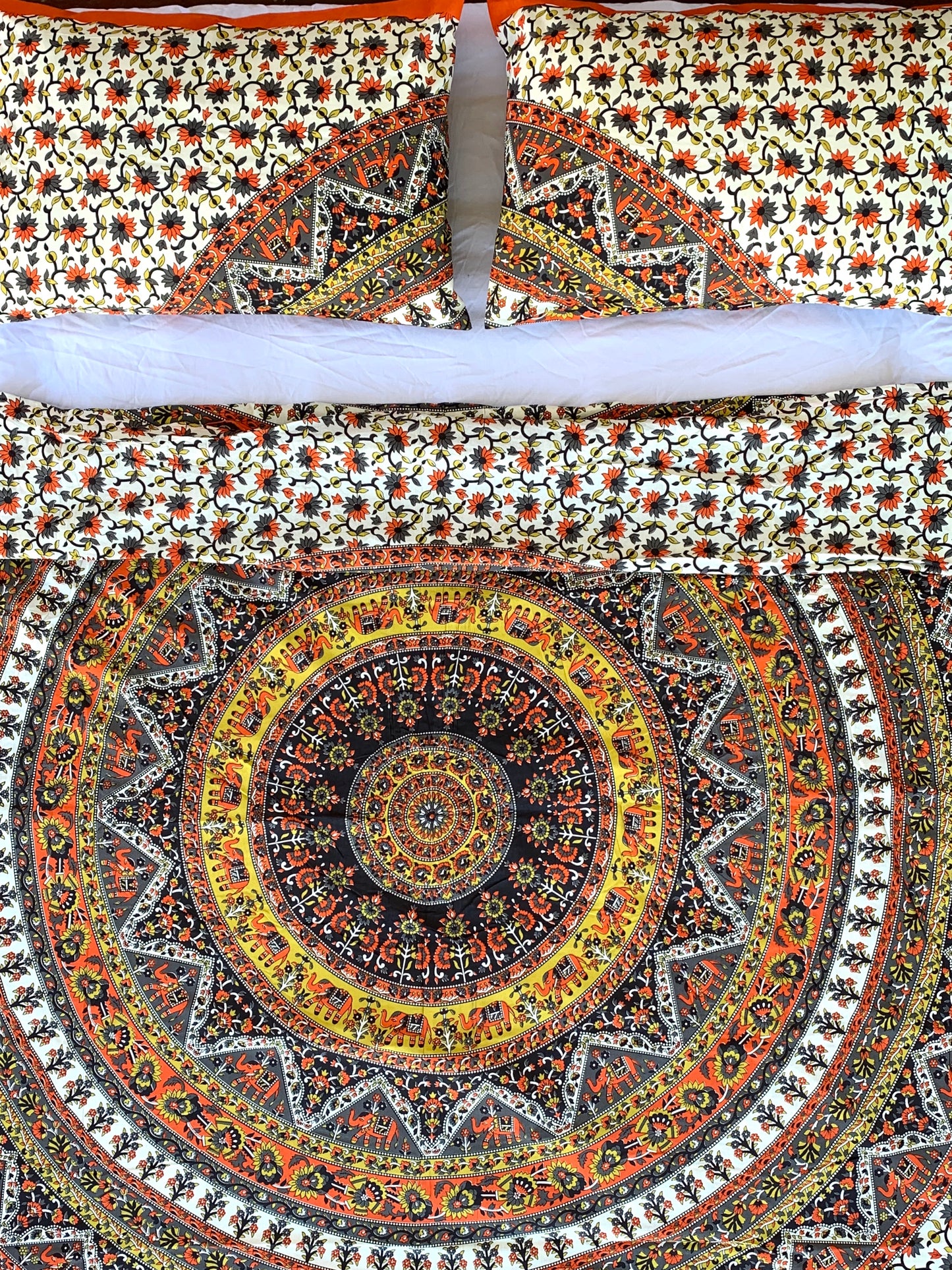 Vibrant Good Luck Orange Mandala Quilt Cover Set - Adore India   