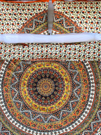 Vibrant Good Luck Orange Mandala Quilt Cover Set - Adore India   