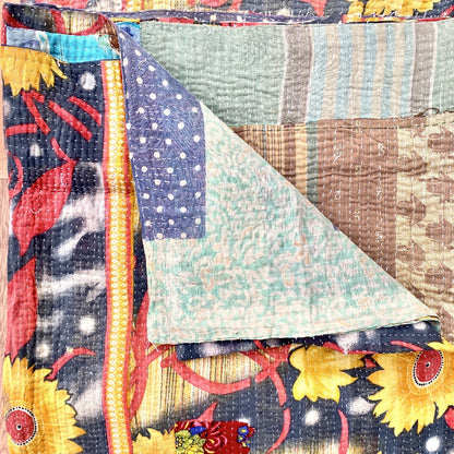 Indian Handmade Reversible Vintage Kantha Quilt Bedspread Chitra - Adore India   