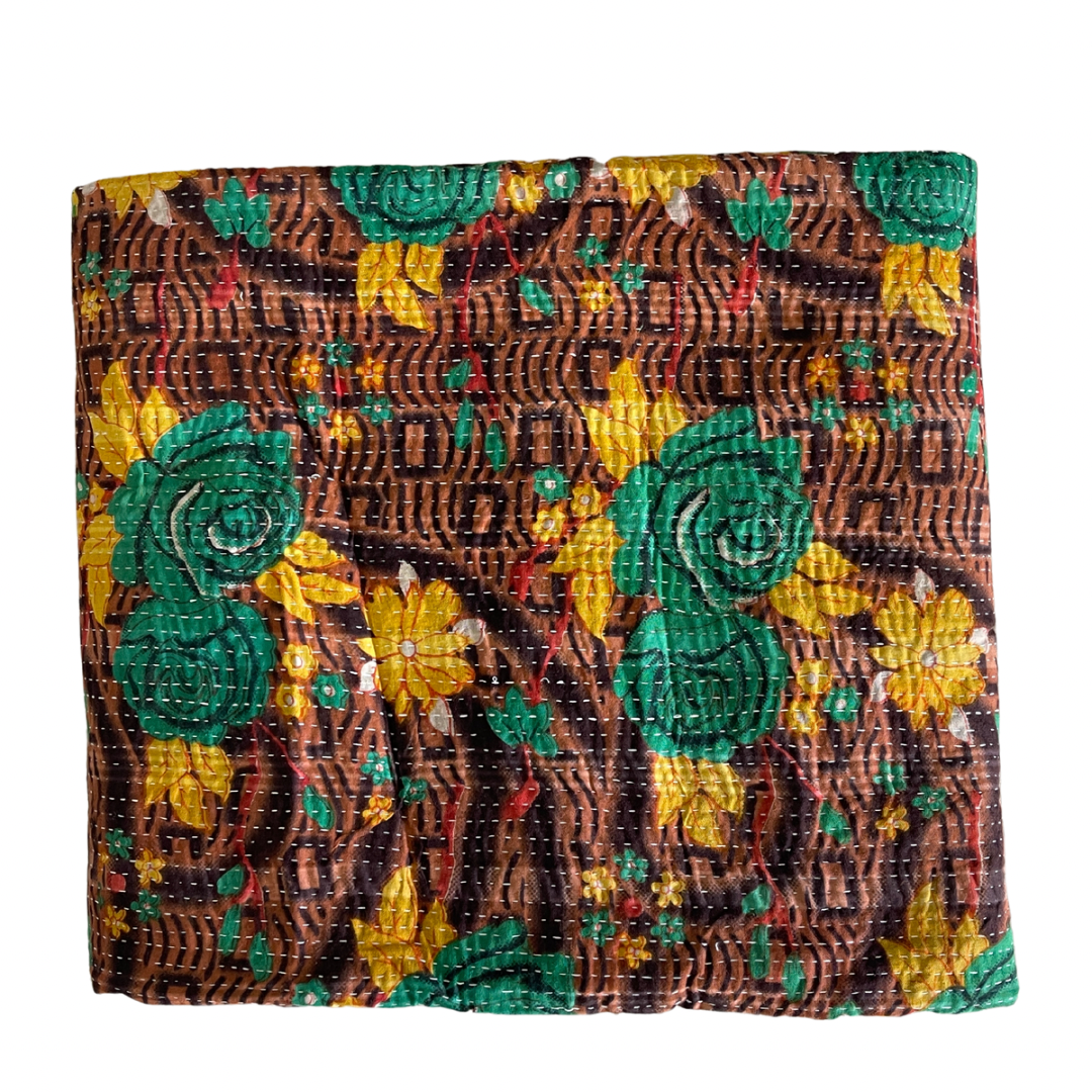 Indian Handmade Cotton Reversible Vintage Kantha Quilt Bedspread Throw Aashima - Adore India   
