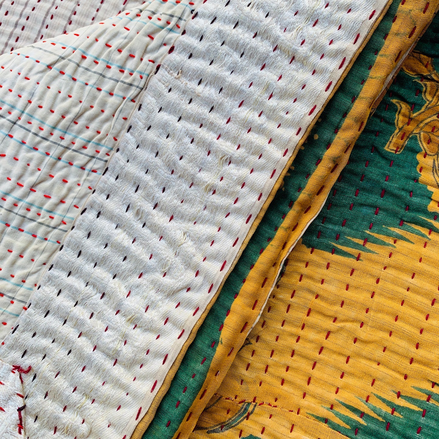 Indian Handmade Reversible Vintage Kantha Quilt Bedspread Meena - Adore India   