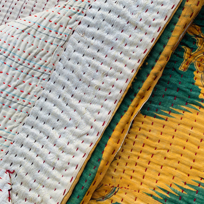 Indian Handmade Reversible Vintage Kantha Quilt Bedspread Meena - Adore India   