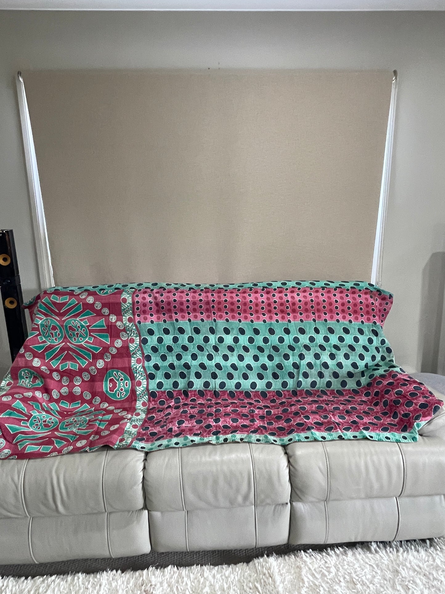 Indian Handmade Cotton Reversible Vintage Kantha Quilt Bedspread Throw Aashima - Adore India   