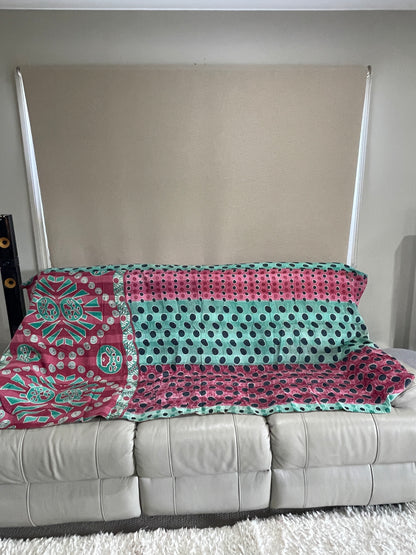 Indian Handmade Cotton Reversible Vintage Kantha Quilt Bedspread Throw Aashima - Adore India   