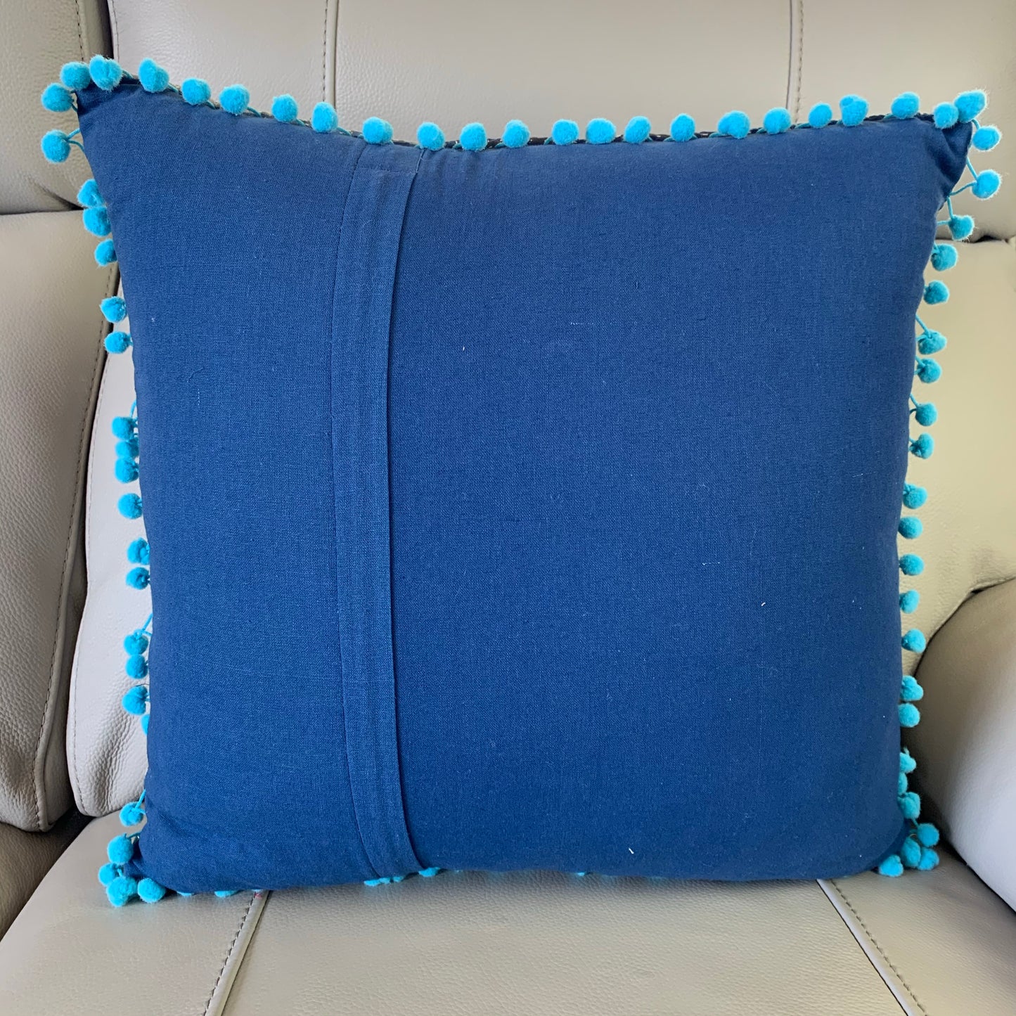 Indian Hand Made Vintage Kantha Patch Work Pomom Cushion Cover 45cm-2 - Adore India   