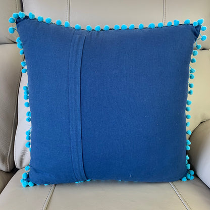 Indian Hand Made Vintage Kantha Patch Work Pomom Cushion Cover 45cm-2 - Adore India   