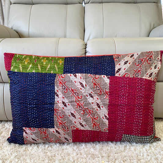 Silk Vintage Kantha Patchwork Pillow Cover 9 - Adore India   