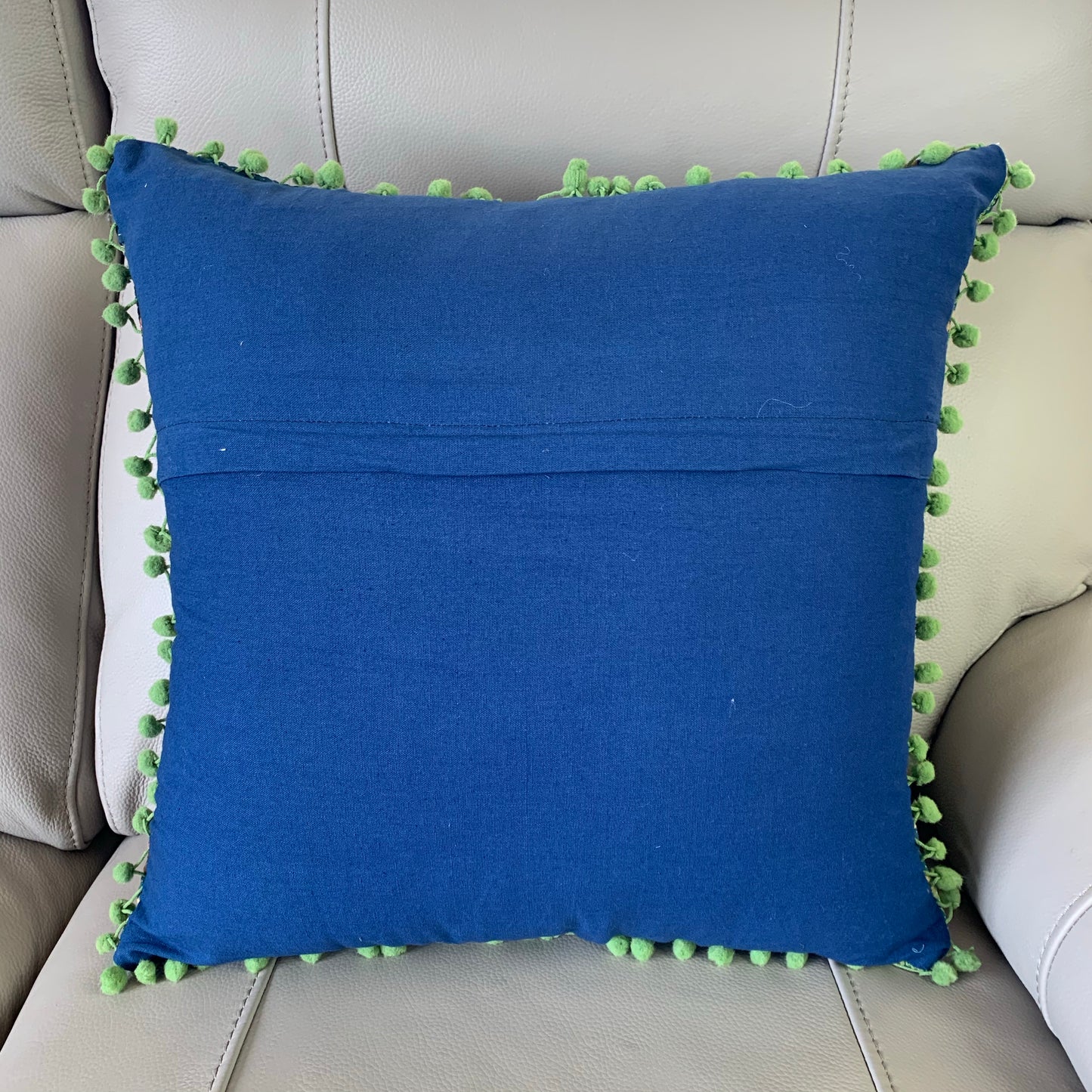 Indian Hand Made Vintage Kantha Patch Work Pomom Cushion Cover 45cm-B4 - Adore India   