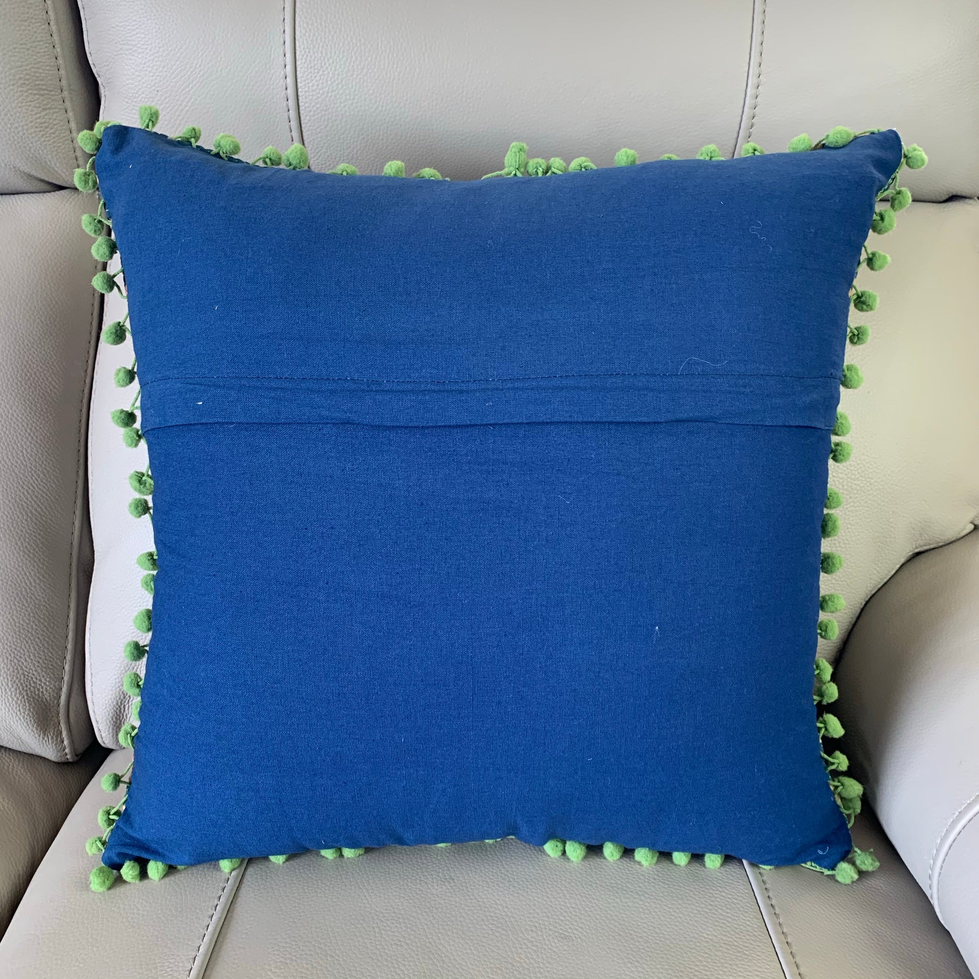 Indian Hand Made Vintage Kantha Patch Work Pomom Cushion Cover 45cm-B4 - Adore India   