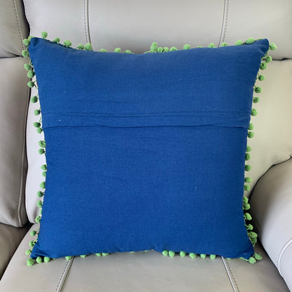 Indian Hand Made Vintage Kantha Patch Work Pomom Cushion Cover 45cm-B4 - Adore India   