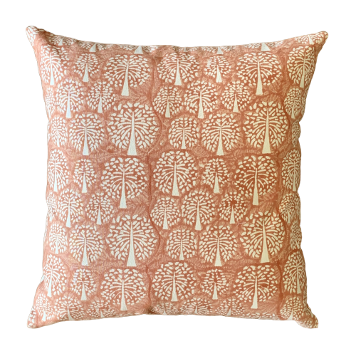 Tree of Life Coral Peach Hand Block Print Cushion 2Pcs - Adore India   
