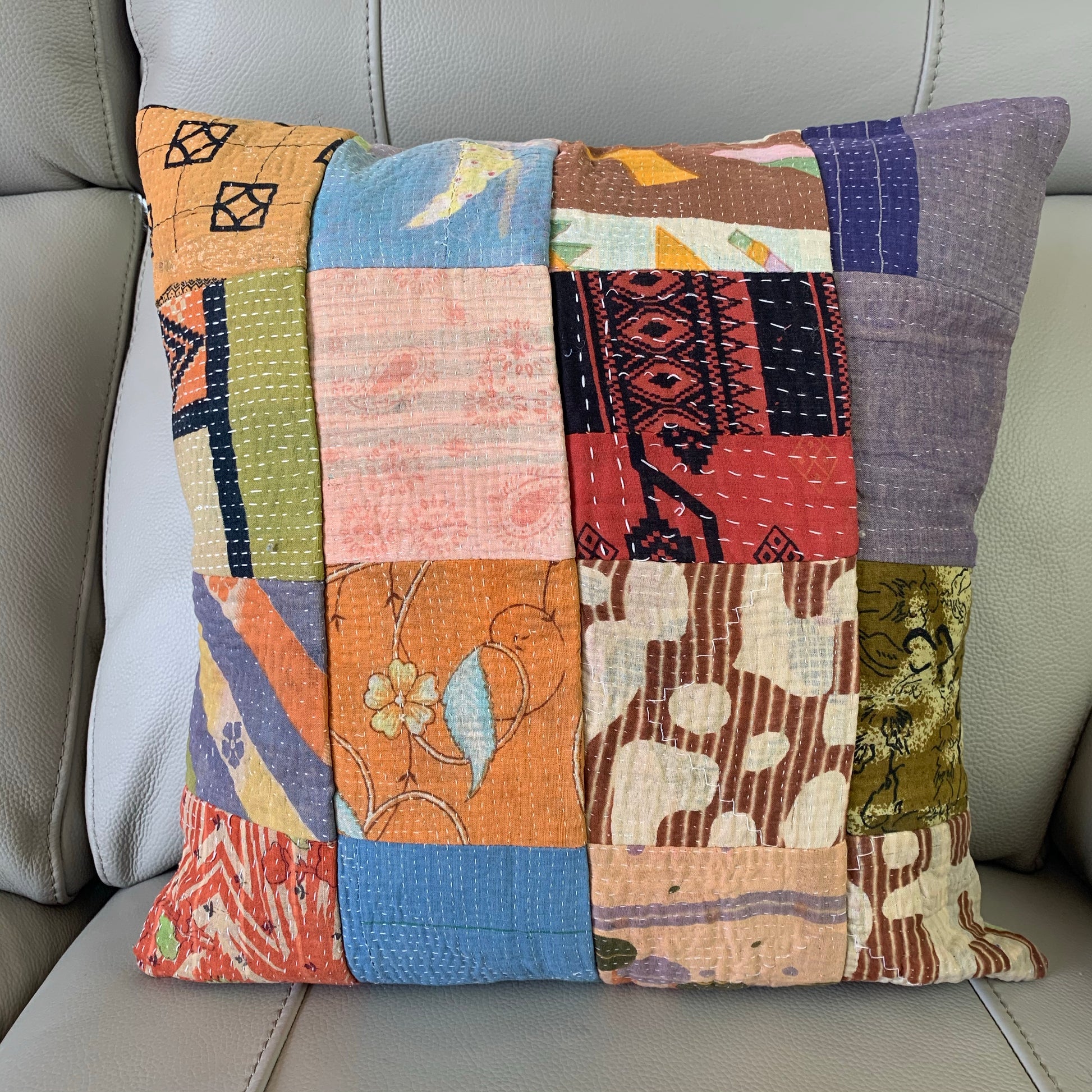 Vintage Kantha Patchwork Cushion Cover 7 - Adore India   