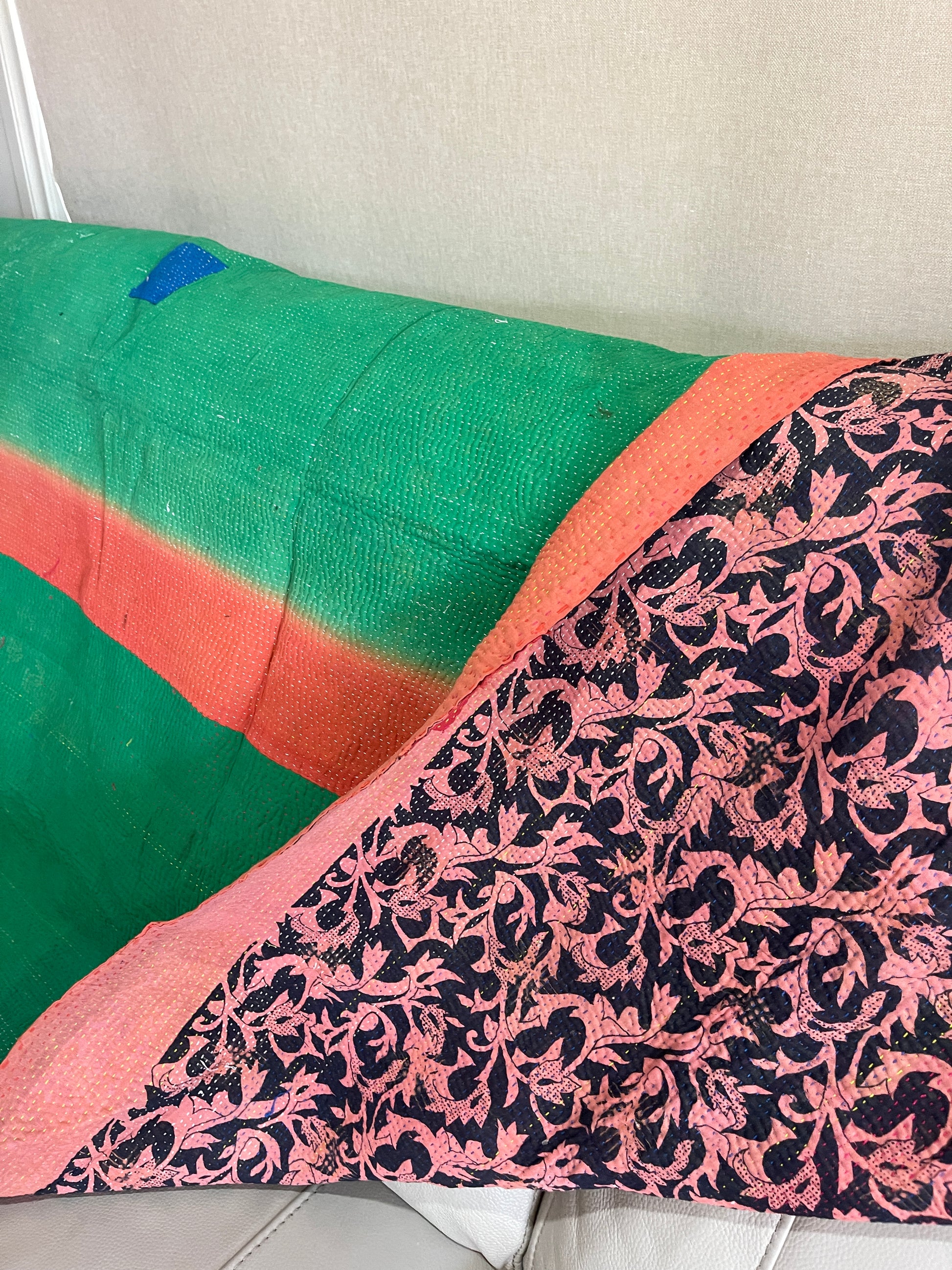 Indian Handmade Cotton Vintage Kantha Quilt Bedspread Throw- Abha - Adore India   