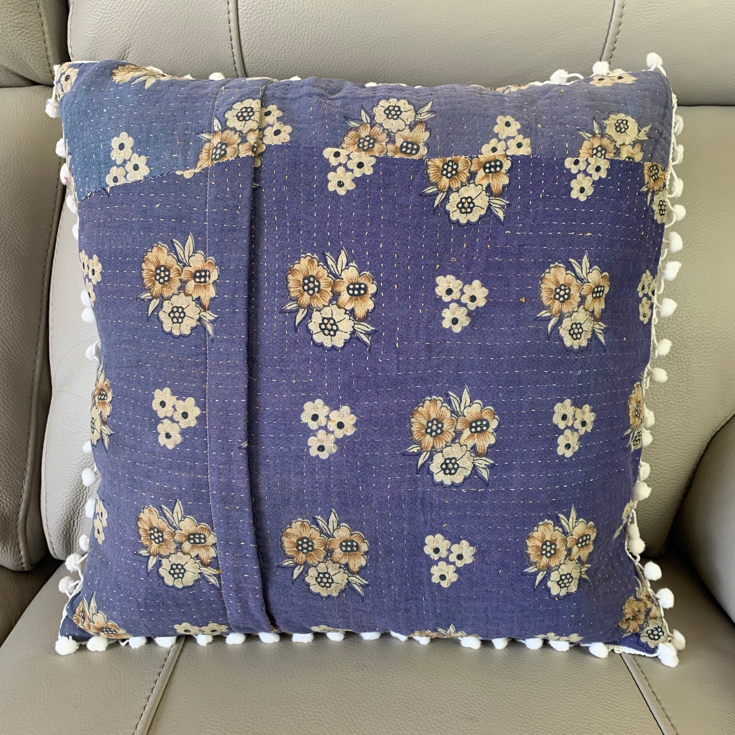 Vintage Kantha Pomom Cushion Cover 3 - Adore India   