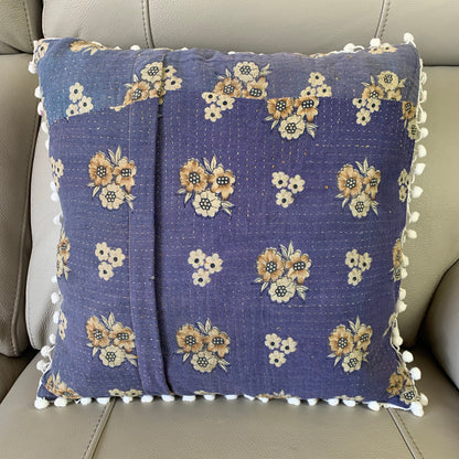 Vintage Kantha Pomom Cushion Cover 3 - Adore India   