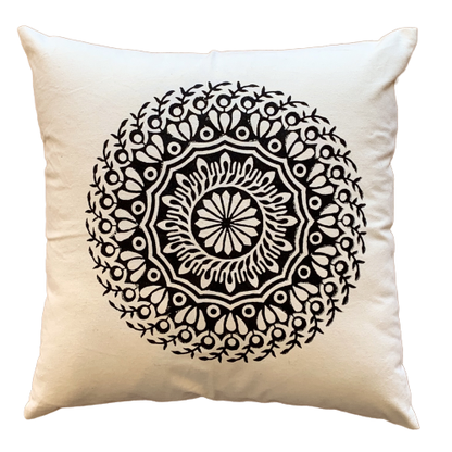 Black Mandala Block Print Canvas Cotton Cushion Cover Pillow 2Pcs - Adore India   