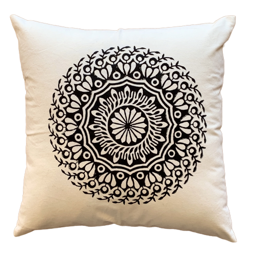 Black Mandala Block Print Canvas Cotton Cushion Cover Pillow 2Pcs - Adore India   