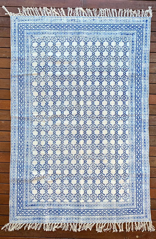 Handmade Beautiful Blue Block Print Cotton Dari Carpet Spirit - Adore India   