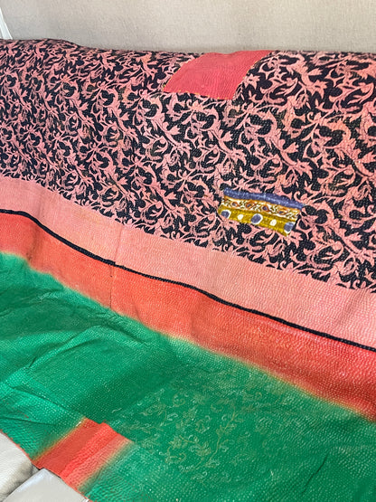 Indian Handmade Cotton Vintage Kantha Quilt Bedspread Throw- Abha - Adore India   
