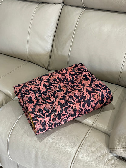 Indian Handmade Cotton Vintage Kantha Quilt Bedspread Throw- Abha - Adore India   