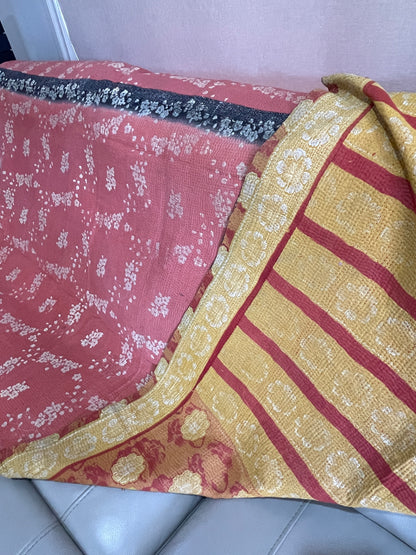 Indian Handmade Reversible Vintage Kantha Quilt Bedspread Geeta - Adore India   