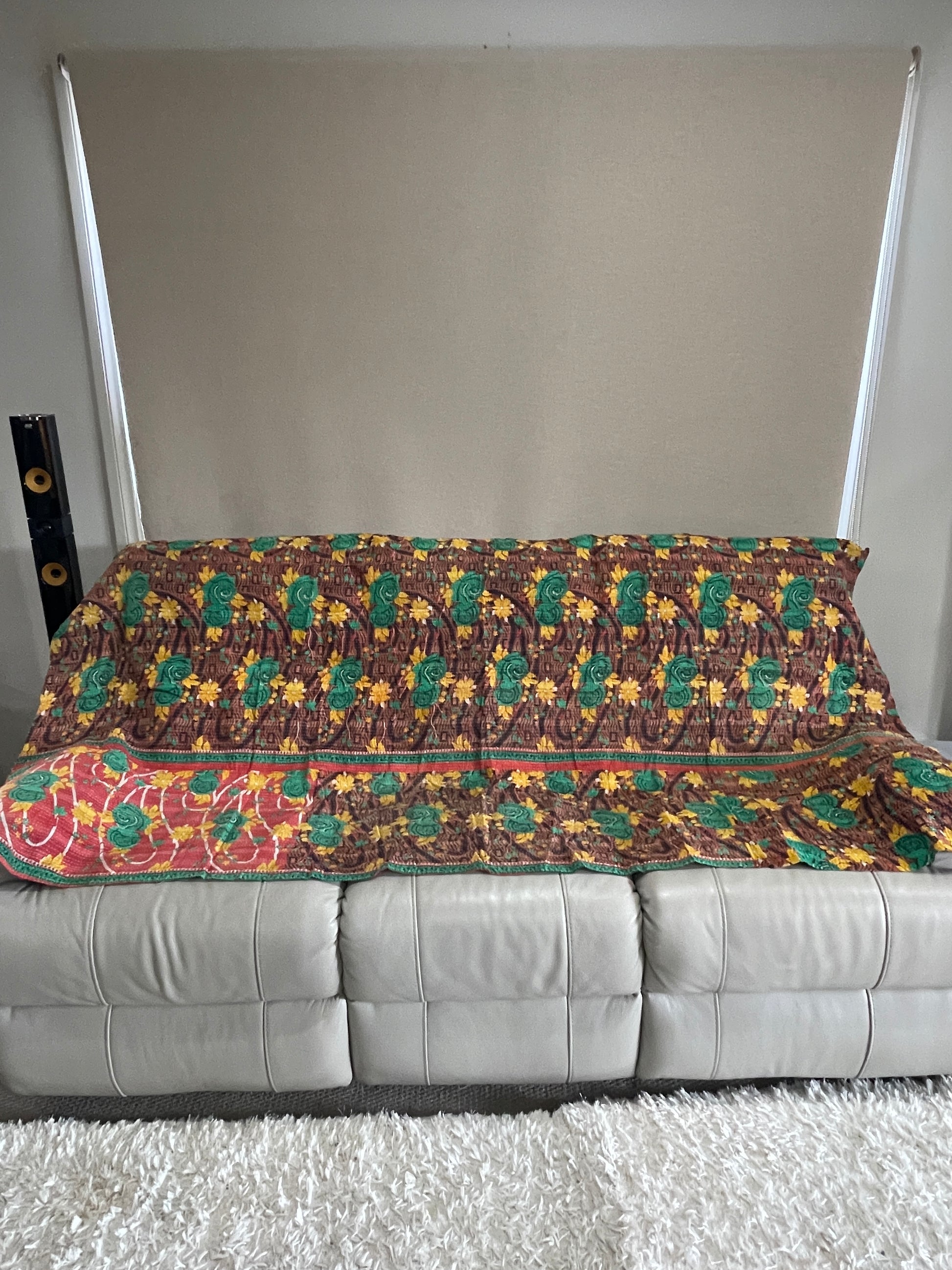 Indian Handmade Cotton Reversible Vintage Kantha Quilt Bedspread Throw Aashima - Adore India   