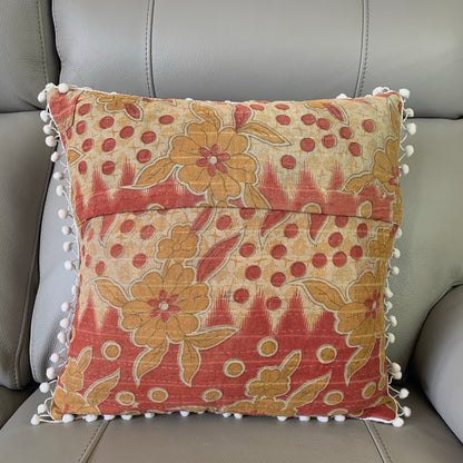 Vintage Kantha Pomom Cushion Cover 5 - Adore India   