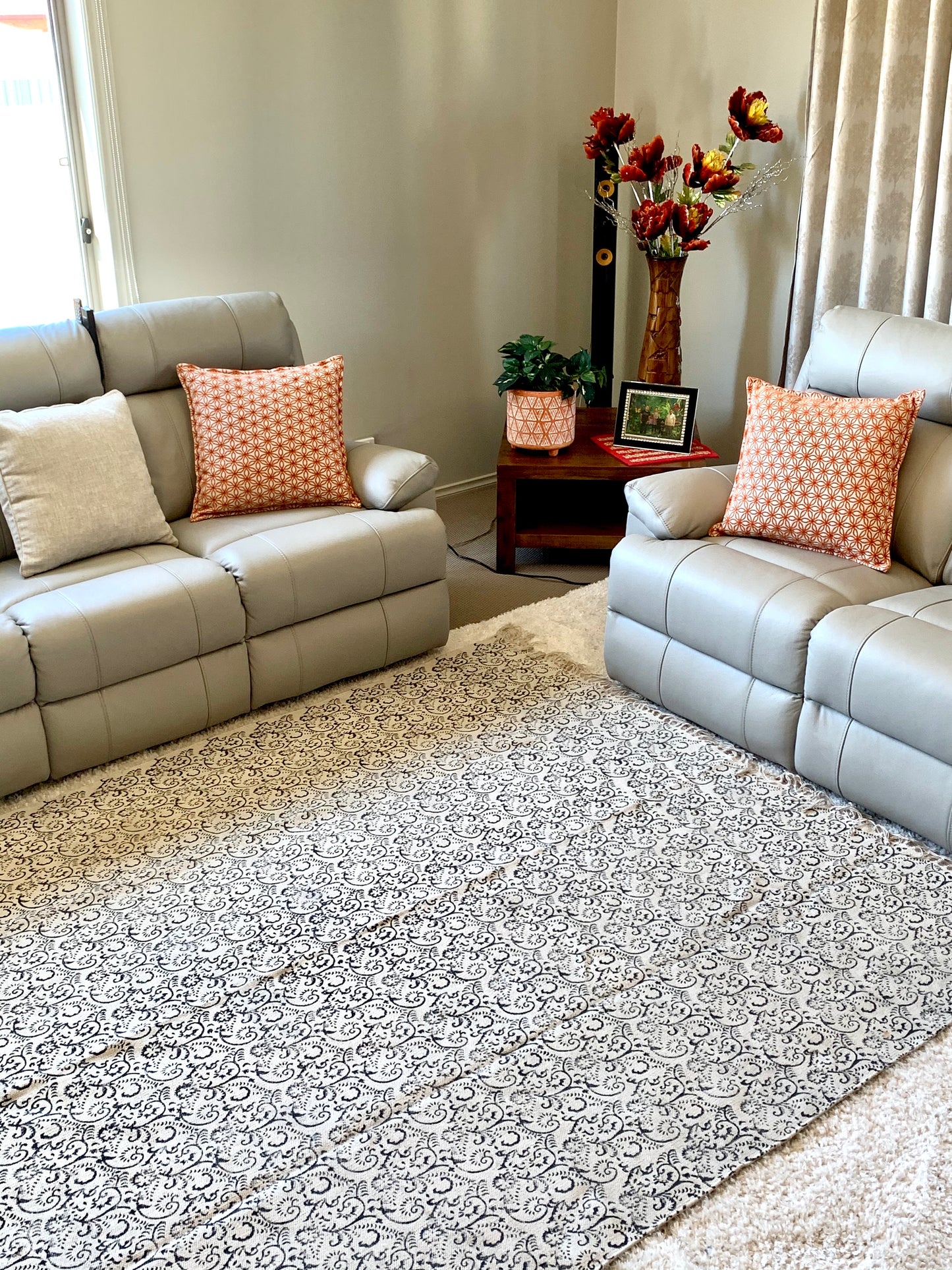 Handmade Beautiful French Block Print Cotton Dari Carpet - Adore India   