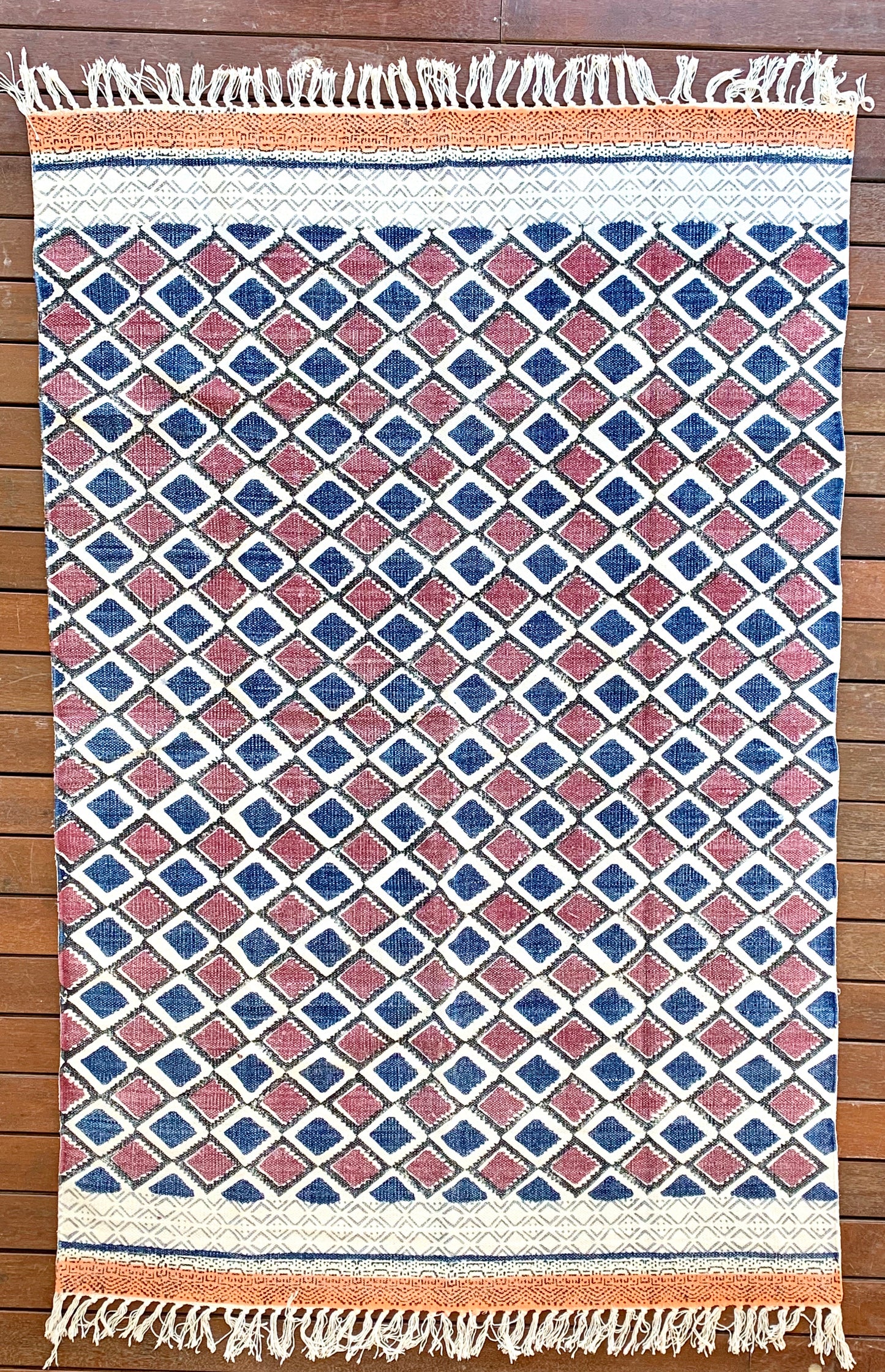 Handmade Beautiful Multi Ikat Block Print Dari Cotton Carpet - Adore India   