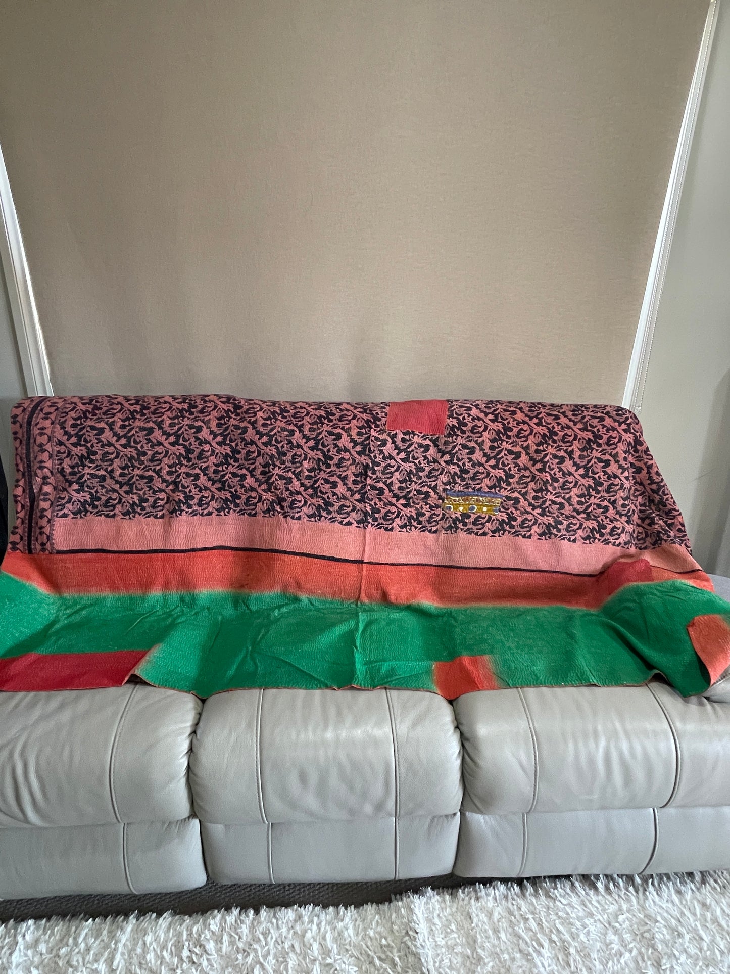 Indian Handmade Cotton Vintage Kantha Quilt Bedspread Throw- Abha - Adore India   