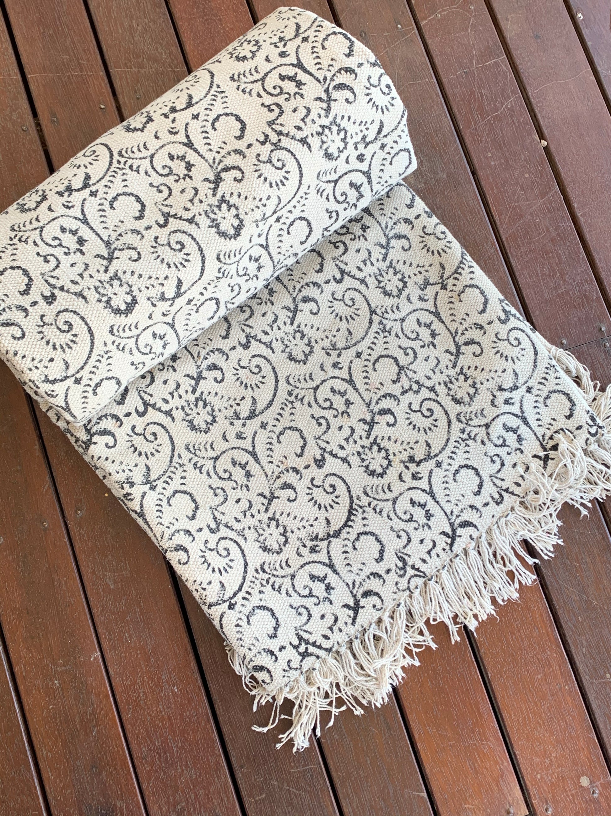 Handmade Beautiful French Block Print Cotton Dari Carpet - Adore India   