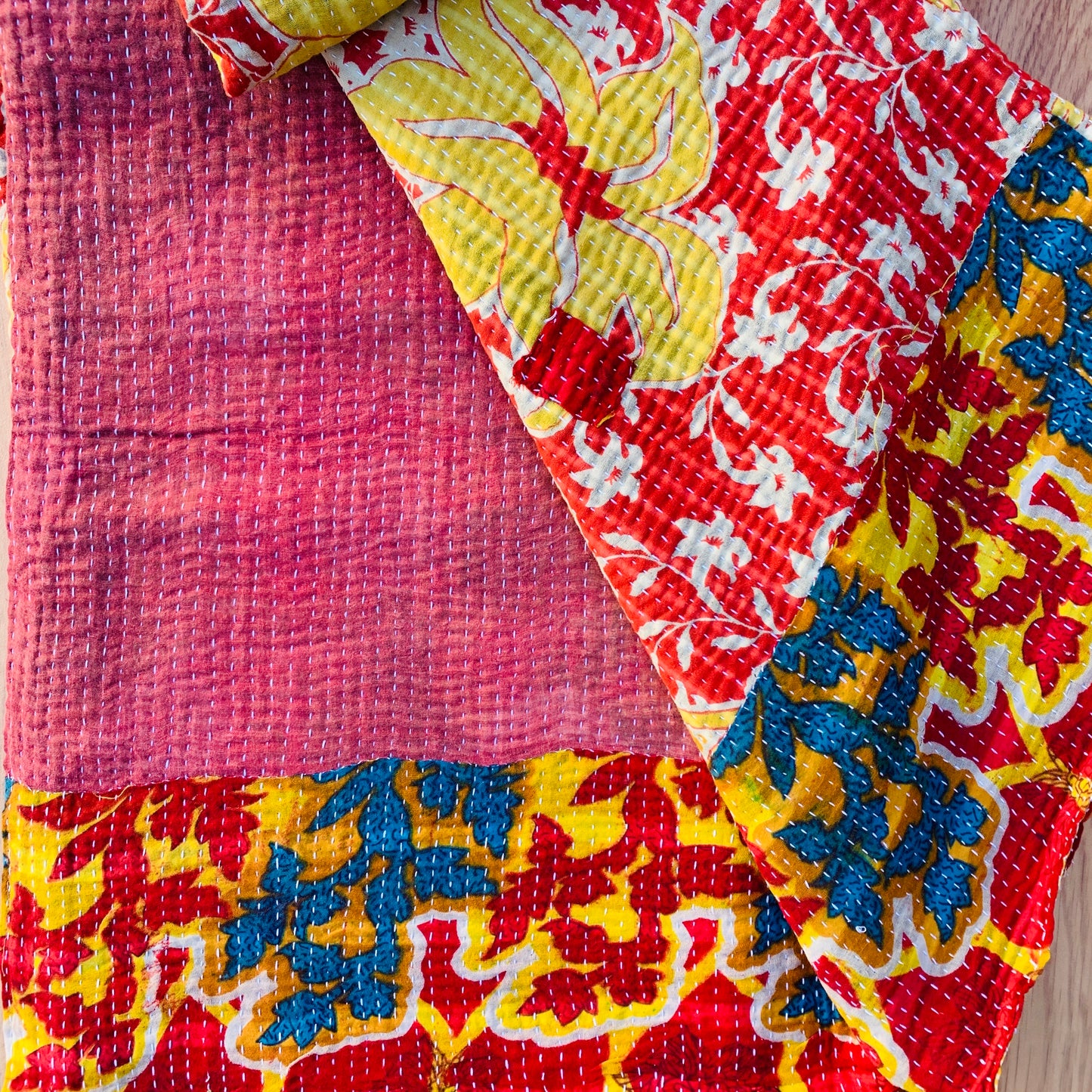 Indian Handmade Cotton Vintage Kantha Quilt Bedspread Throw- Poorna - Adore India   