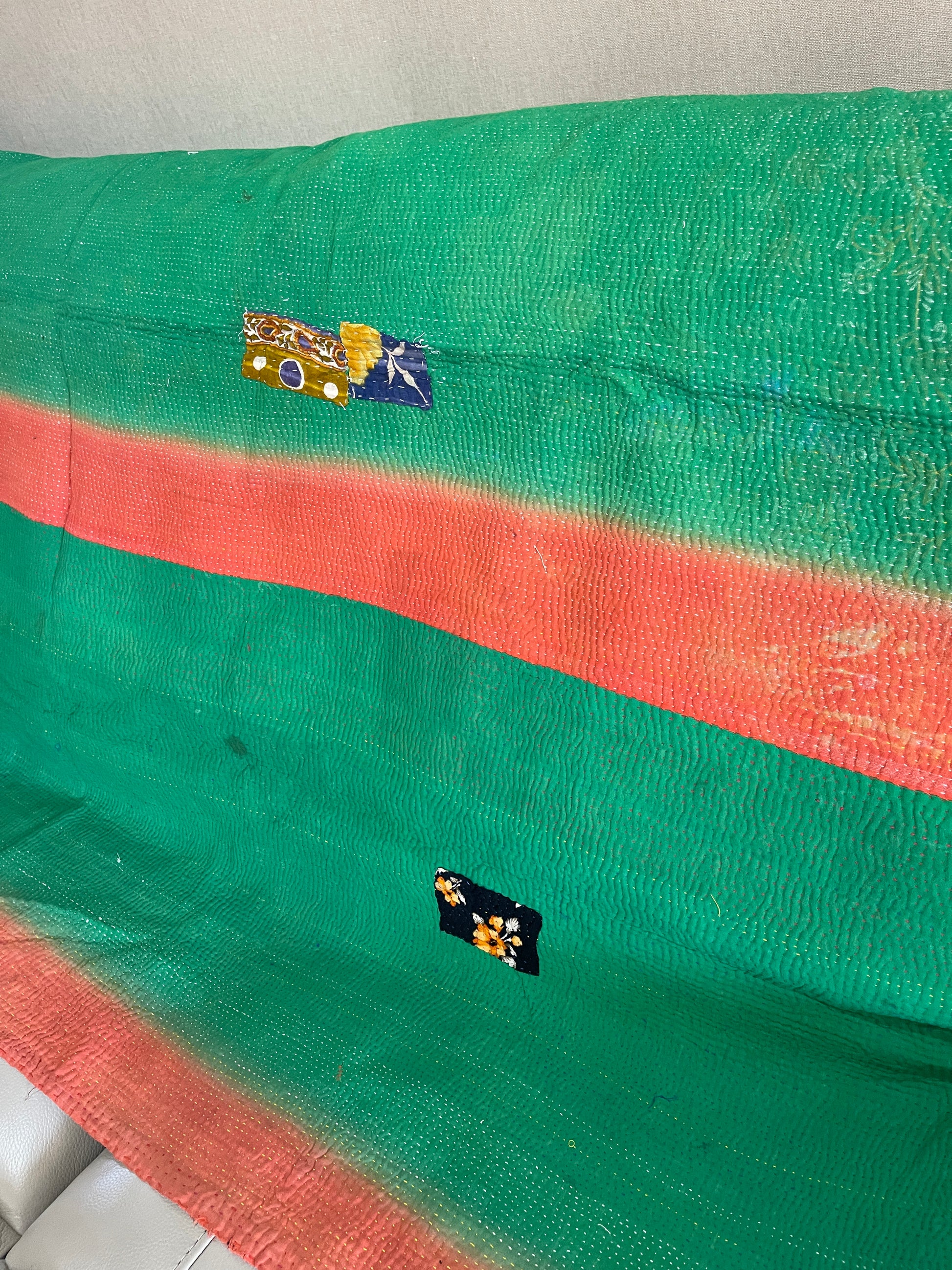 Indian Handmade Cotton Vintage Kantha Quilt Bedspread Throw- Abha - Adore India   