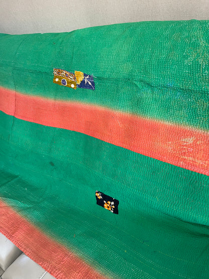 Indian Handmade Cotton Vintage Kantha Quilt Bedspread Throw- Abha - Adore India   