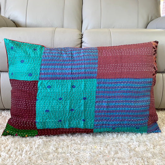 Silk Vintage Kantha Patchwork Pillow Cover 11 - Adore India   