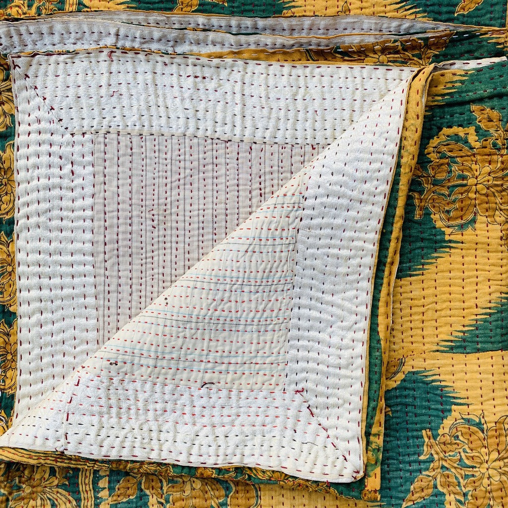 Indian Handmade Reversible Vintage Kantha Quilt Bedspread Meena - Adore India   