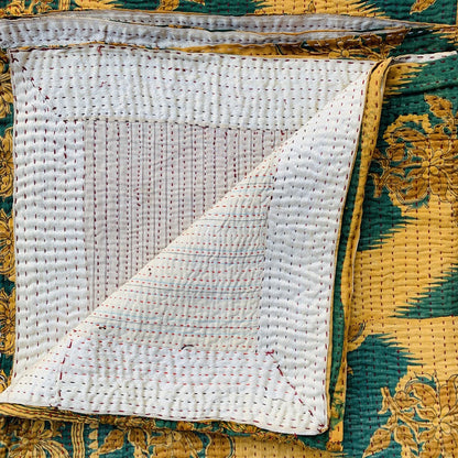 Indian Handmade Reversible Vintage Kantha Quilt Bedspread Meena - Adore India   