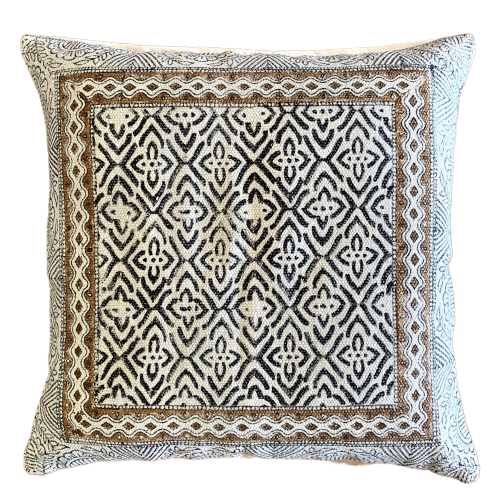 Block Print Wave Cotton Dari Cushion Cover Mustard Euro Size 65x65cm - Adore India   
