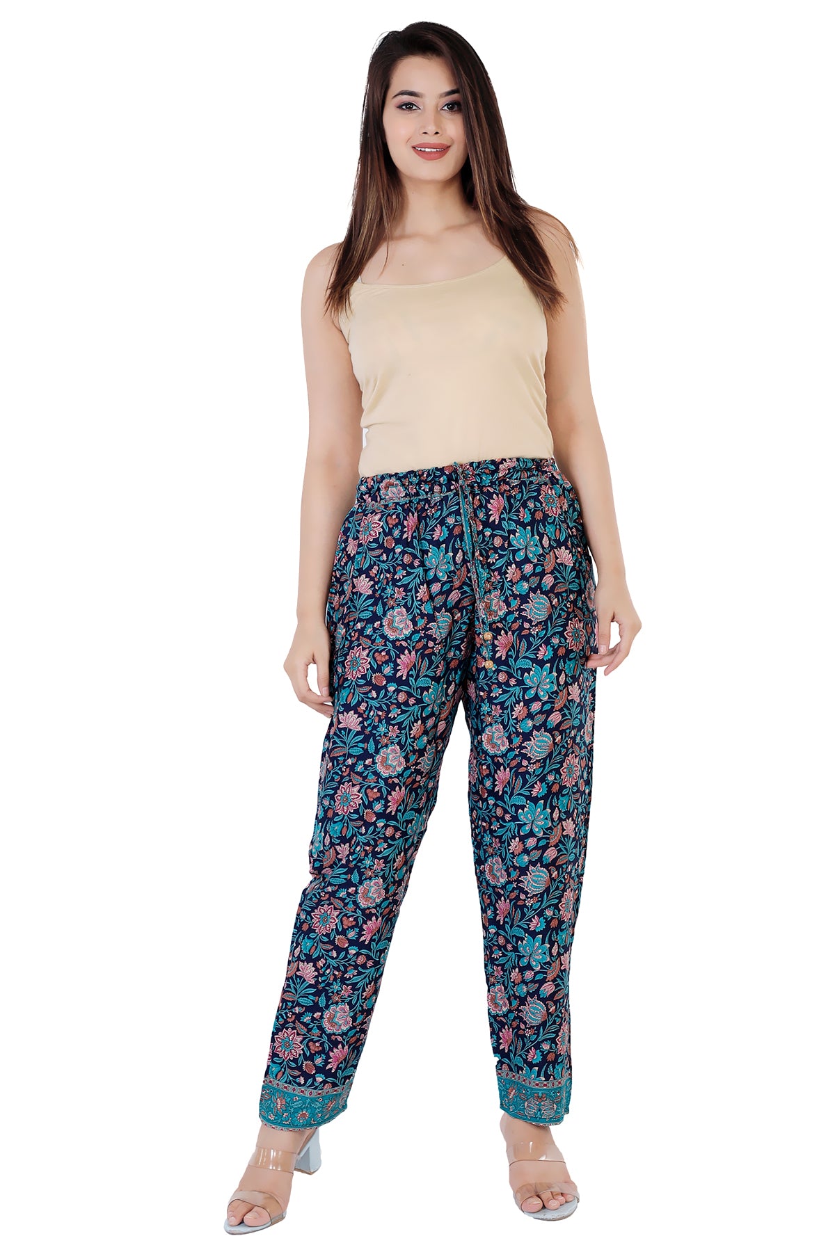 Nora Floral Printed Bohemian Vintage Trouser Pant - Adore India   