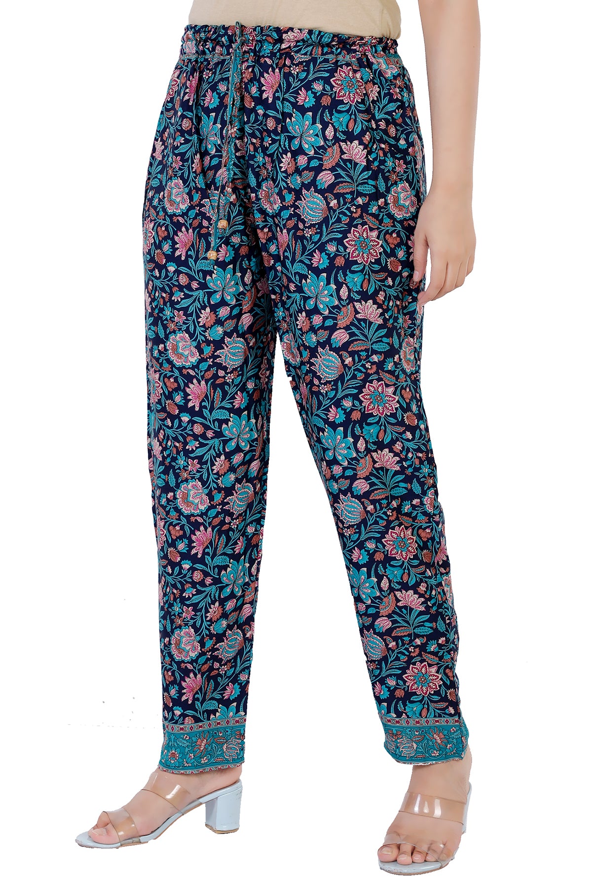 Nora Floral Printed Bohemian Vintage Trouser Pant - Adore India   
