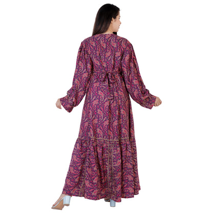Mabel Purple Traditional Paisley Printed Bohemian Vintage Women Summer Dress - Adore India   