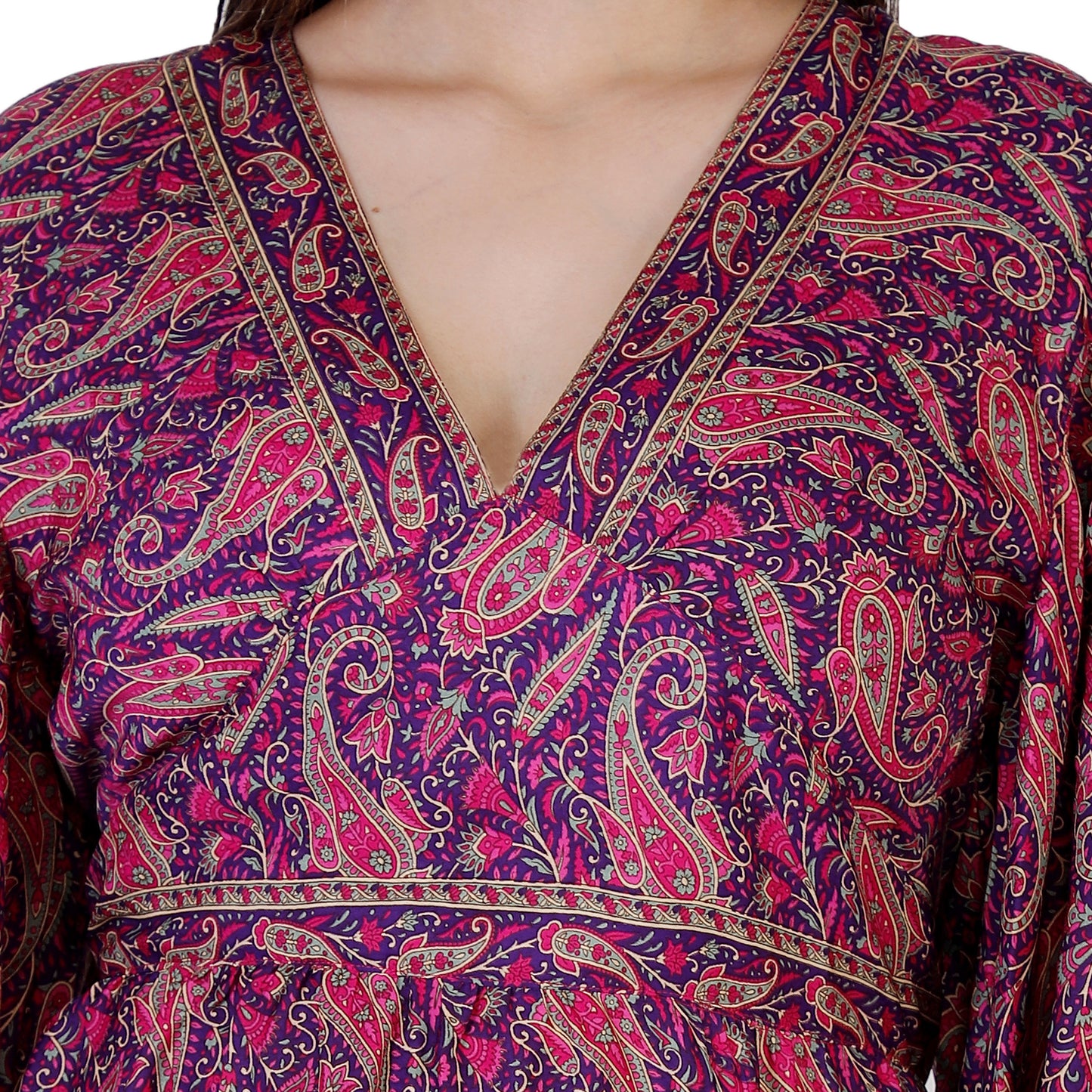 Mabel Purple Traditional Paisley Printed Bohemian Vintage Women Summer Dress - Adore India   
