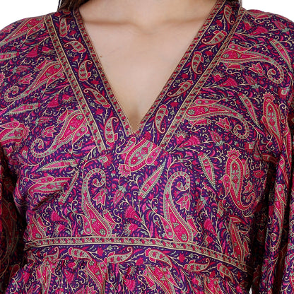 Mabel Purple Traditional Paisley Printed Bohemian Vintage Women Summer Dress - Adore India   